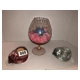 2 Indiana glass votive sleeping cats, large vase