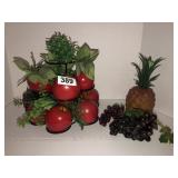 Heavy apple stand and plastic faux fruit