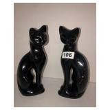 11in Pair of black cats with green eyes
