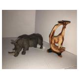 3in White Rhino and 5-1/2in Giraffe figurines