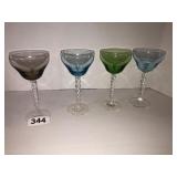 Set of 4 cordial glasses with twisted stems 6in