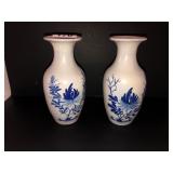 2 oriental 8in stone vases hand decorated