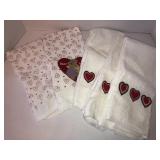 Plastic hearts, linen towels, misc