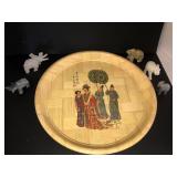 5 marble elephants and Bamboo tray Rep. of China