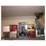 Unopened shower curtain,shooting star lights, misc