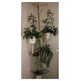 Telescopic plant rack with faux greenery,planters