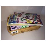 Basket with word puzzle books
