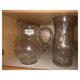 Glass pitcher, vase, and 24 cups