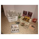 Stemware, tealights, knives, misc
