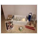 Christmas napkin rings/knifes, glassware, misc