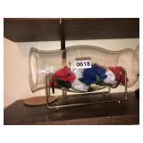 2 hurrican glass style floral center pieces