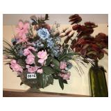 2 faux floral arrangements *Fenton bowl