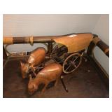 Hand carved ox drawen cart sculpture *fragile