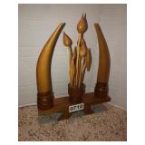 Monkey pod wood hand carved tusk and flowers