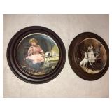 2 Victorian Childhood plates in wooden frames