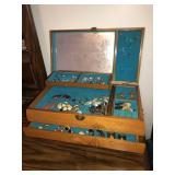 Ornate handcarved jewelry box w/assorted jewelry