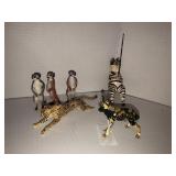 Plastic Meerkat, painted dog, cheetah, wood cat