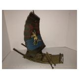 Brass chinese bamboo raft sail boat 13in tall