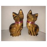 2 handcarved 6in cats