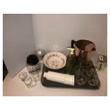 Assorted glassware and American Family Scale