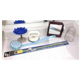 Drain unclog tool, small mirror, misc