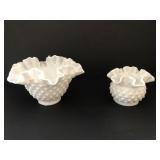 Fenton hobnail 5in ruffled bowl and 3in rosebowl