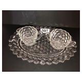 Fostoria American cream, sugar,12in oval platter