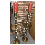 2 heavy brass 42in candle stands with candles