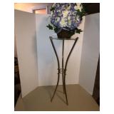 Metal and glass 27in plant stand w/basket of pansi