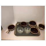 4 McCoy bowls and 2 McCoy soup bowls, glassware