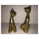 2 heavy brass cats 6 in and 6-1/2in