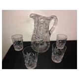 Brilliant cut glass water set *1 goblet has knick