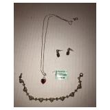 Lab cr ruby, lab cr sapphire earrings and necklace