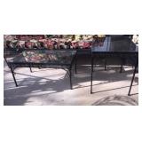 2 worught iron tables with glass top