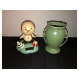 Solar snowman and double handled vase *small chip