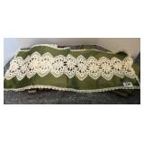 Green table runner, napkins, tablecloth
