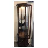 Half octagon lighted curio w/storage on bottom