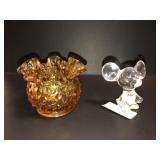 Fenton crystal mouse and Fenton amber rosebowl