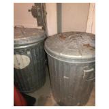 2 galvanized trash cans with lids