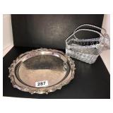 Silverplate tray and wire basket