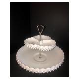 Fenton vintage white hobnail 2 tier tidbit tray