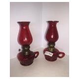 2 Ruby Hong Kong 7in oil lamps