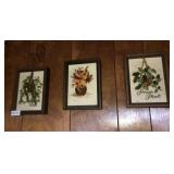 4 framed needlepoint plants and other