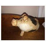 Folkart stoneware piggy bank