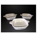 3 Corning petite pans *1 has chip under handle