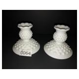 Fenton white hobnail 4in candlesticks