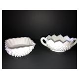 Fenton white hobnail candy dish and other