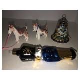 Toy soldier ornament, dogs, and metal bell
