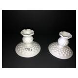 Fenton 4in white hobnail candlesticks