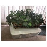 Sterilite 28qt tote and faux greenery in basket